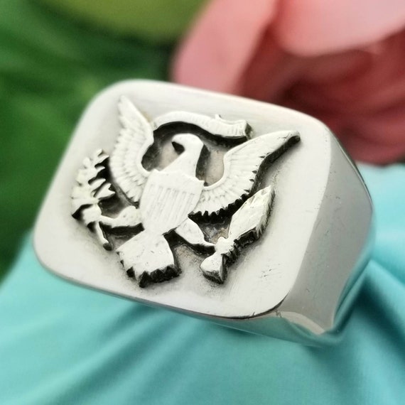 Stainless Steel Men s Eagle Military Insignia Ring seal of the United States Etsy
