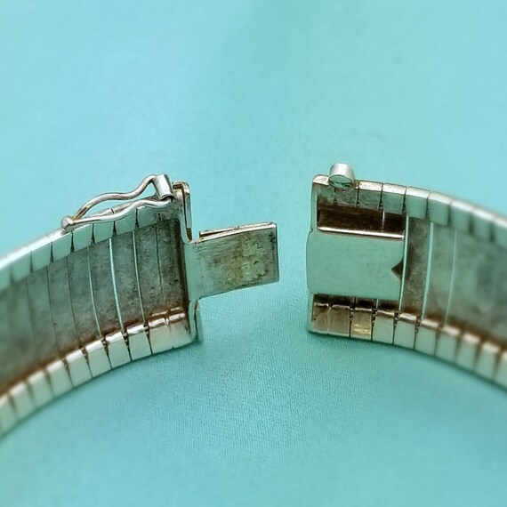 Silver .7" Wide Bracelet-925-Sterling-Flexible-Te… - image 4