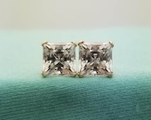 Princess Cut CZ Studs in 14K Yellow Gold, 5mm Each, 1.5CTW, Vintage