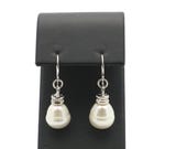 Vintage Sterling Silver Classic Pearl Drop Earrings – Large – 1.29”Long