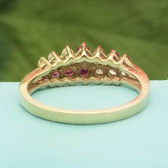 14K Yellow Gold Ruby Diamond Ring - Double Row Sp… - image 7