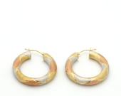 Vintage 1990’s Milor Italy 14K Tri-Color Gold Thick 1.1” Dia. Tube Hoop Earrings