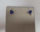 14K Tanzanite Diamond Studs, Trillion Cut, Earth Mined, Estate Yellow Gold, December Birthstone, Unique Style and Color