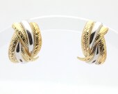 Vintage 1980’s 14K Yellow and White Gold Polished & Textured Curve J Stud Earrings