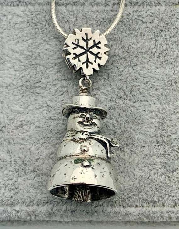 Silver Snowman Snowflake Bell Necklace- Vintage- … - image 7