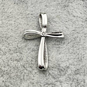 14K White Gold Pave Diamond Cross Pendant- Vintage, Estate- 1" Long- 11/16" Wide