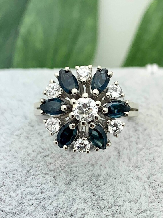 18K Gold Sapphire Diamond Ring,Estate Ring,.60tcw,