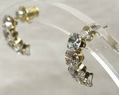 10K Yellow Gold and CZ Earrings, Half Hoop, 1.6TCW, Vintage Estate, 1/2" Long