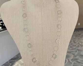 Vintage plata de ley círculo enlace largo collar-finca-diamante corte-hueco-30''