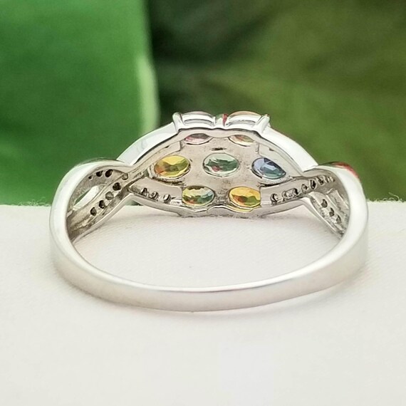 Silver Multi-Gemstone Cluster Crossover Ring-Ster… - image 7