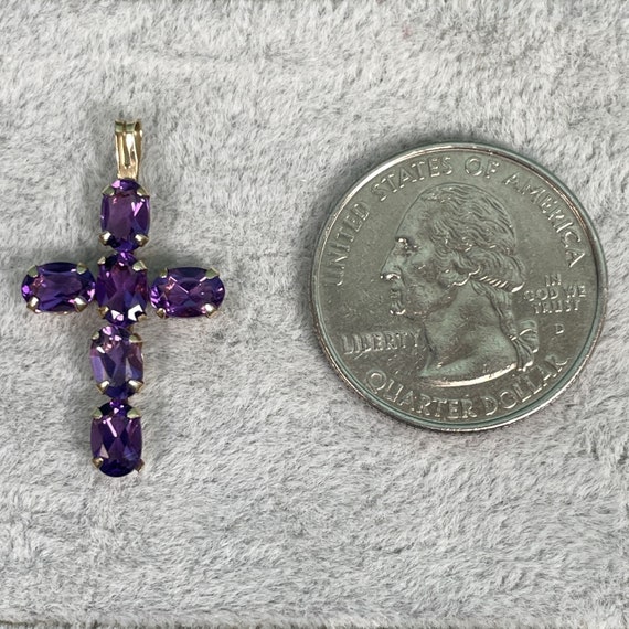 10K Yellow Gold and Amethyst Cross, 6 Oval Natura… - image 8