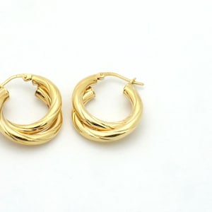 Vintage 1980’s 18K Yellow Gold Classic Double Tube Hoop Earrings-0.8” Diameter