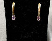 14K Amethyst Dangle Earrings, Vintage, Estate Yellow Gold, 3/4 Long, 0.60 TCW, Vintage, February Birthstone