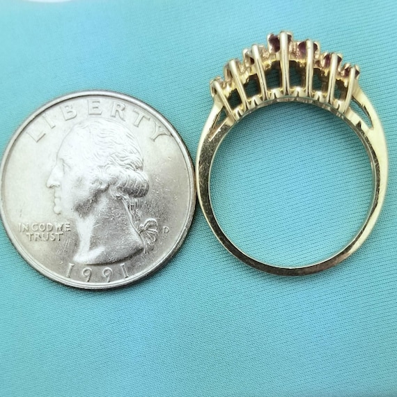 14K Yellow Gold Ruby Diamond Ring - Double Row Sp… - image 9