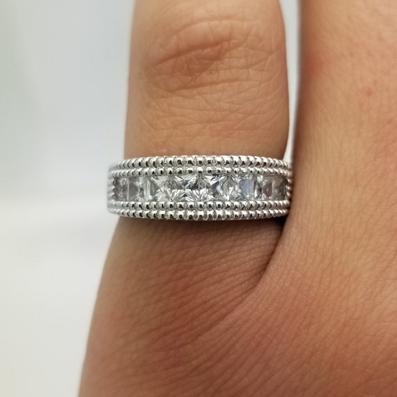 Sterling Silver and Princess Cut CZ Half Eternity… - image 2