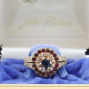 Vintage 1950’s 14K Yellow Gold Ruby, Diamond, Zircon Chunky Cocktail Ring-SZ 7.0