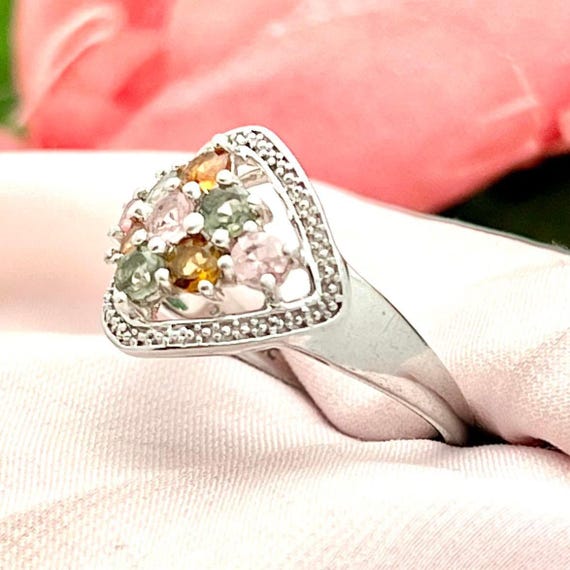 Silver Multi-Gemstone Cluster Ring-Sterling Silve… - image 4