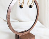 Vintage 1980’s 10K Yellow Gold Double Hoop Onyx Bead Earrings-5/8”Dia
