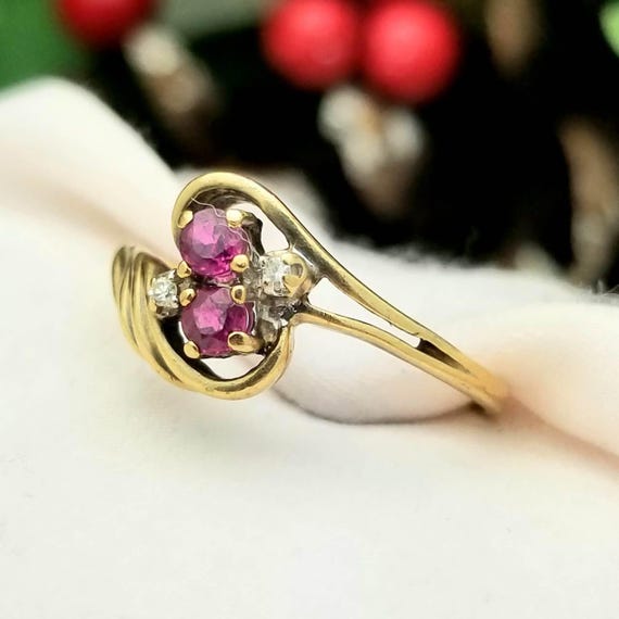 10K Round Ruby and Diamond Bypass Ring-Yellow Gol… - image 4