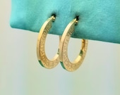 14K Yellow Gold Greek Key Hoop Earrings, 1" Diameter, Estate