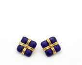 Vintage 1960’s 14K Yellow Gold Lapis Lazuli Square Gift-Wrapped Earrings-.7” L