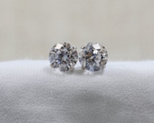 14K White Gold Cubic Zirconia Earring Studs, 1.8CTW, Vintage, 6.3mm CZs