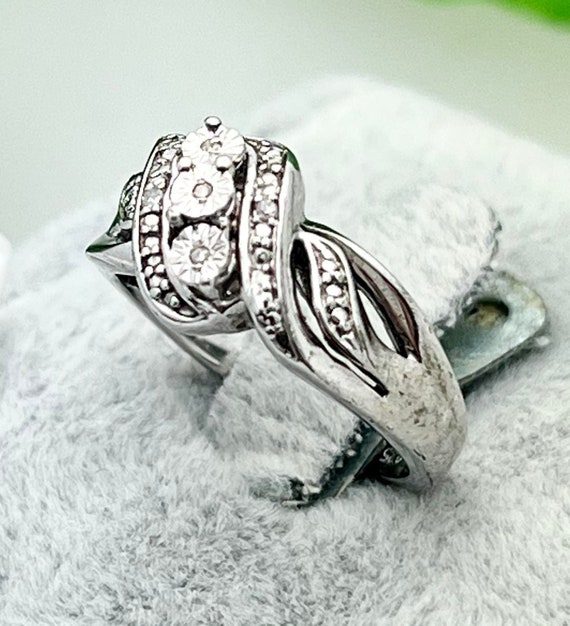 Silver Diamond Accent Ring- Three Stone- .05tcw- … - image 5