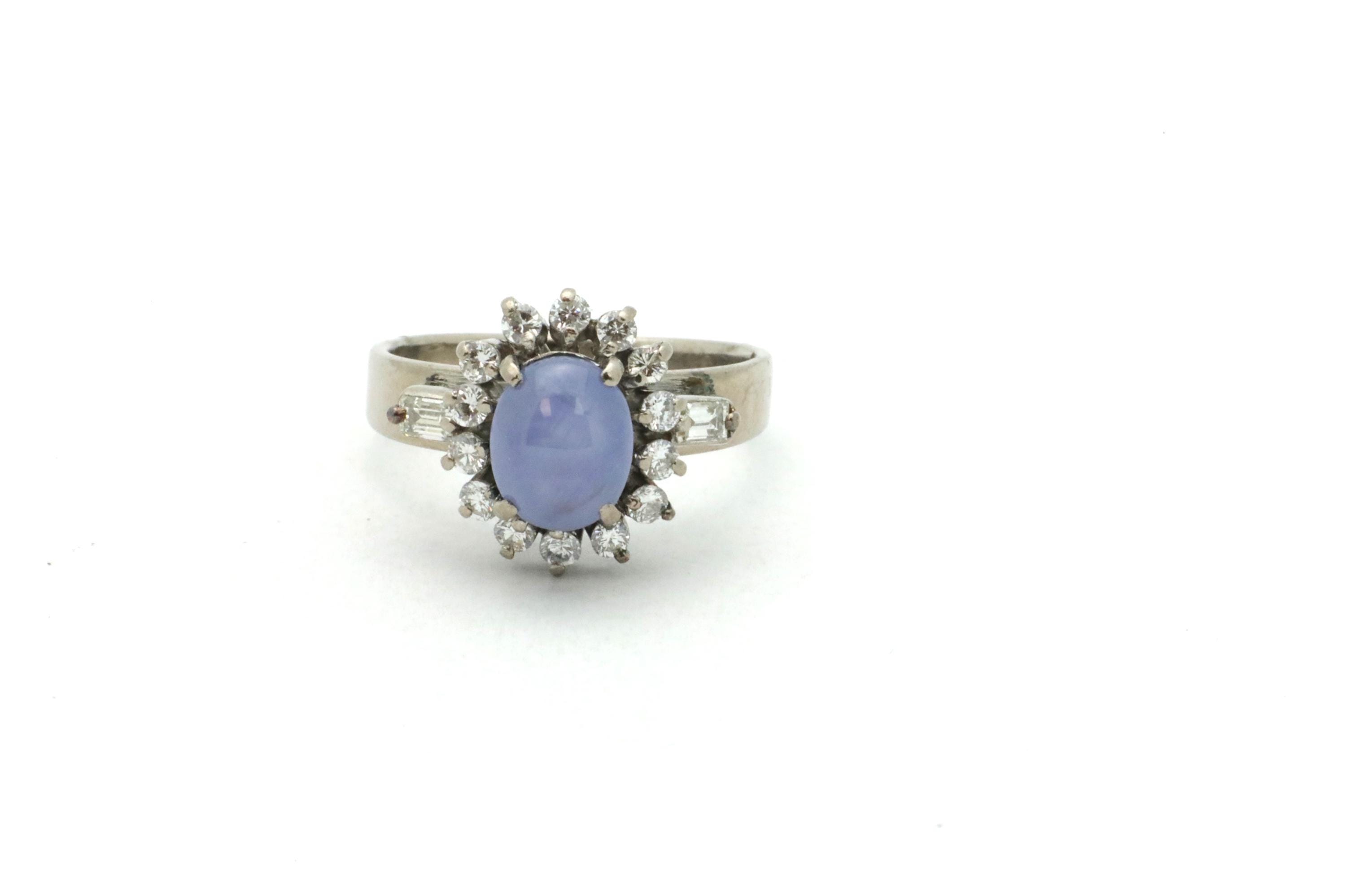 18Ｋ　Vintage　スターサファイアリング 18K White Gold 1ct Star Sapphire and Diamond Ring