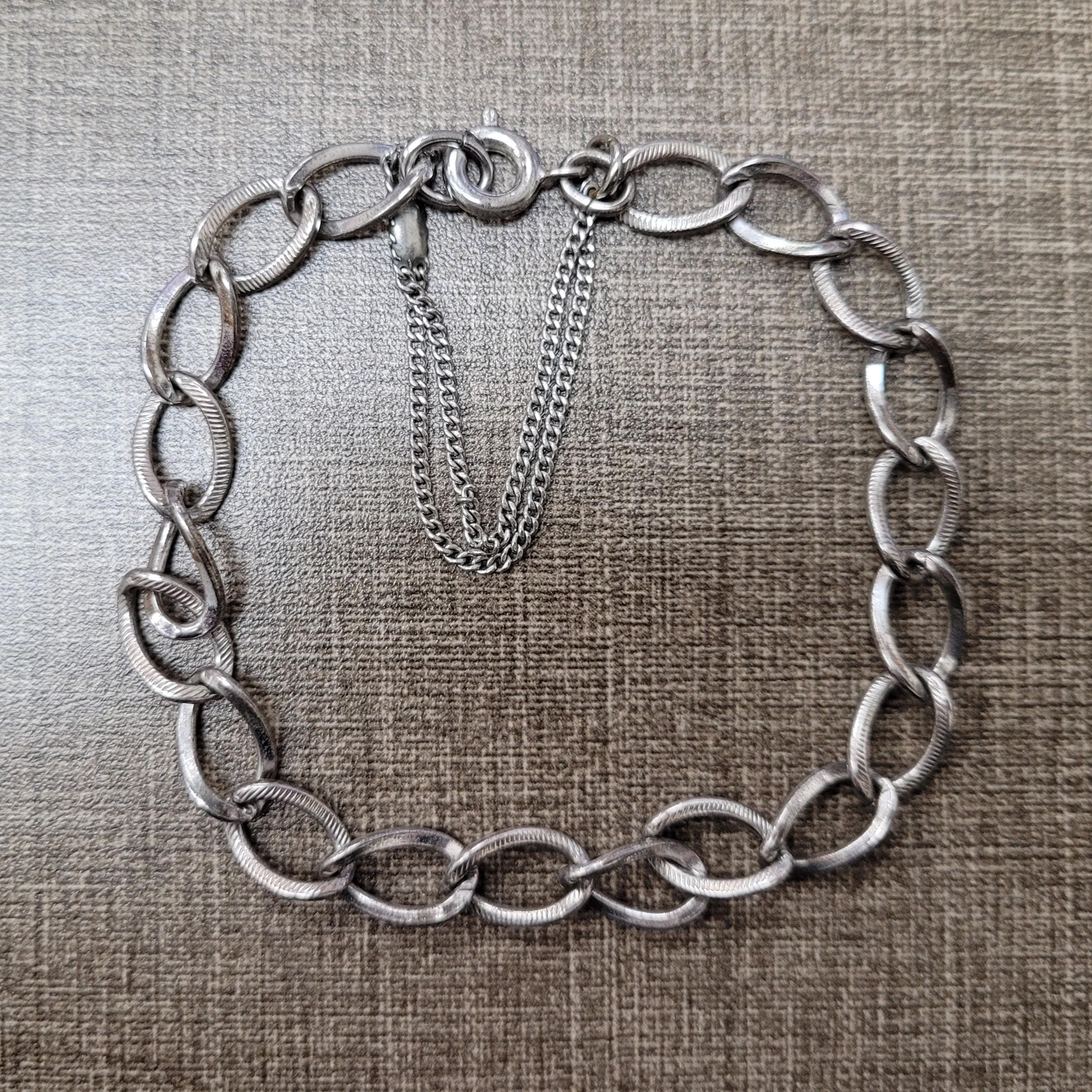 Vintage Sterling Silver Charm Bracelet, Single Link-1950s- 7