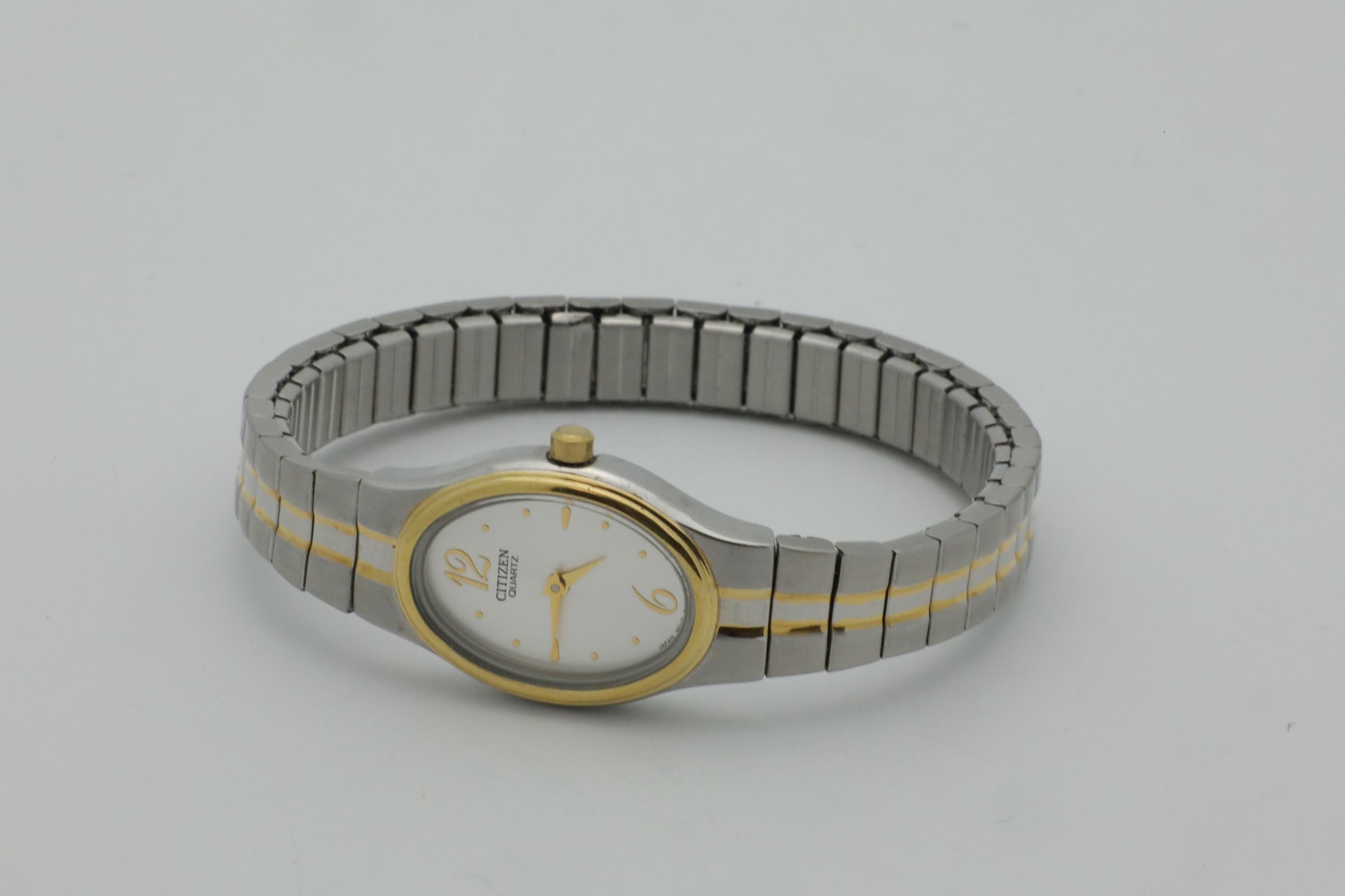 Citizen‎ Women\'s Watch 22MM Gray Dial Gold Bezel Gray Bands 7.25\