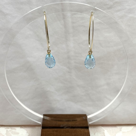 14K Blue Topaz Dangle Earrings, Vintage, Checkerb… - image 4