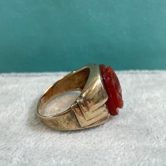 10K Gold Men's Carnelian Cameo Ring, Size 10, Car… - image 5