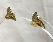 14K Tri-Leaf Stud Earrings Estate, Yellow Gold, 1/2" Diameter, Three Leaves