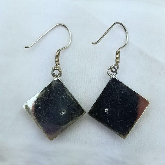 Silver Diamond Shape Turquoise Dangle Earrings-St… - image 4