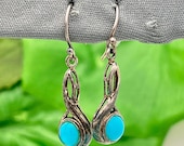 Sterling Silver Native American Turquoise Dangle Earrings-Natural Stone - Southwestern