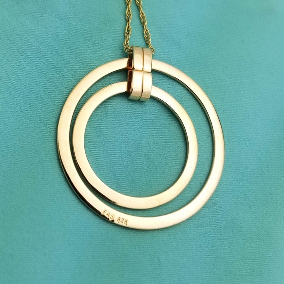 Vintage Yellow Gold Plated Double Circle Necklace… - image 3