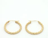 Vintage 1980’s 10K Yellow Gold Twisted Rope Tube Hoop Earrings-1” Diameter