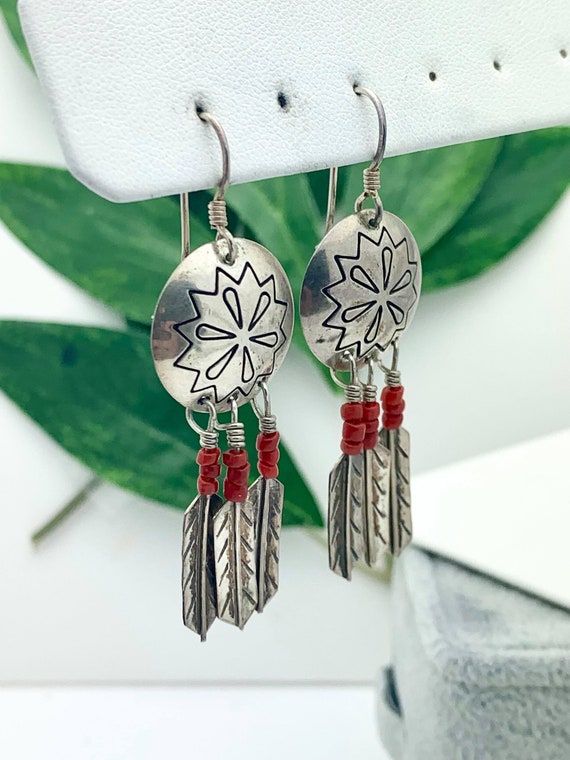 Native American Inspired Sterling Feather & Coral… - image 3