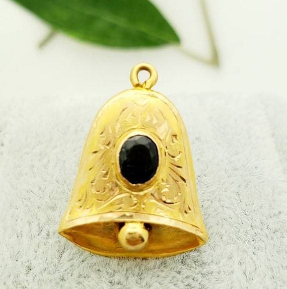 18K Gold Sapphire Bell Pendant- Vintage- .40ct Sap