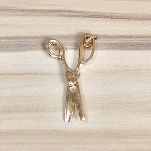 14K Yellow Gold Scissor Charm / Pendant, 3mm long, 1mm wide