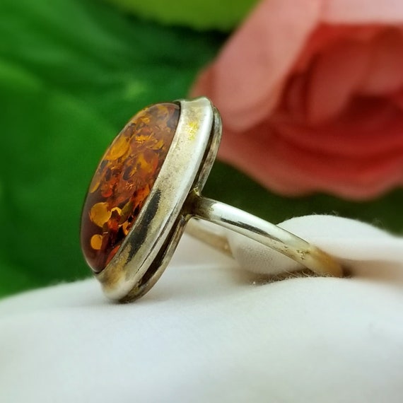 Silver LARGE Oval Baltic Amber Ring-Sterling-Natu… - image 6