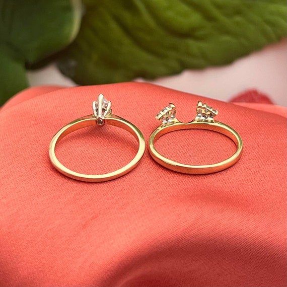 14K Gold Marquise Diamond Estate Bridal Set-Ring … - image 6