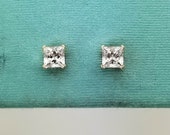 Vintage 14K Yellow Gold and CZ Stud Earrings, .15 Carat, Princess Cut