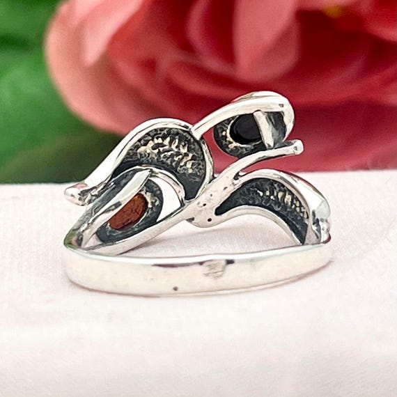 Silver Retro Amber Statement Ring-925 Sterling-Na… - image 5