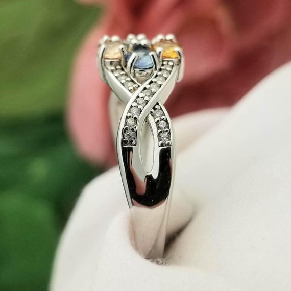 Silver Multi-Gemstone Cluster Crossover Ring-Ster… - image 6