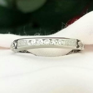 18K White Gold Diamond Channel Wedding Band - Engraved - Vintage, 1930s - Dated 6-25-36