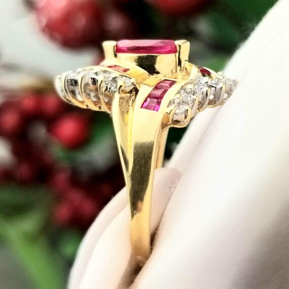 10K Ruby& Cubic Zirconia Cluster Ring-Yellow Gold… - image 6