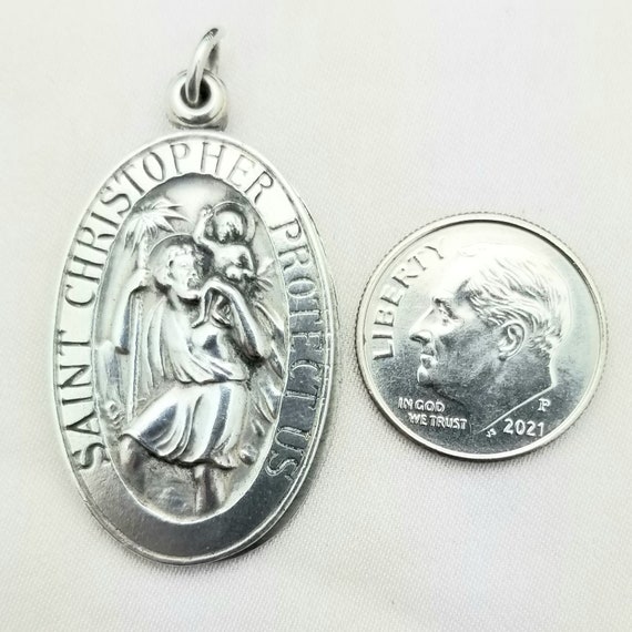 Silver LARGE Oval Catholic Saint Christopher Pend… - image 9