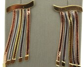14K Tri-Gold Dangle Chain Earrings - Rose, Yellow, White - Vintage, 1980s - 1.25" Long