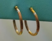 Vintage Classic 10K Tri-Color Gold Hoop Earrings-Estate-Diamond Cut-Small Hoop Size-Everyday Wear-7/8'' Length-2mm Thick-Hoop Earrings-